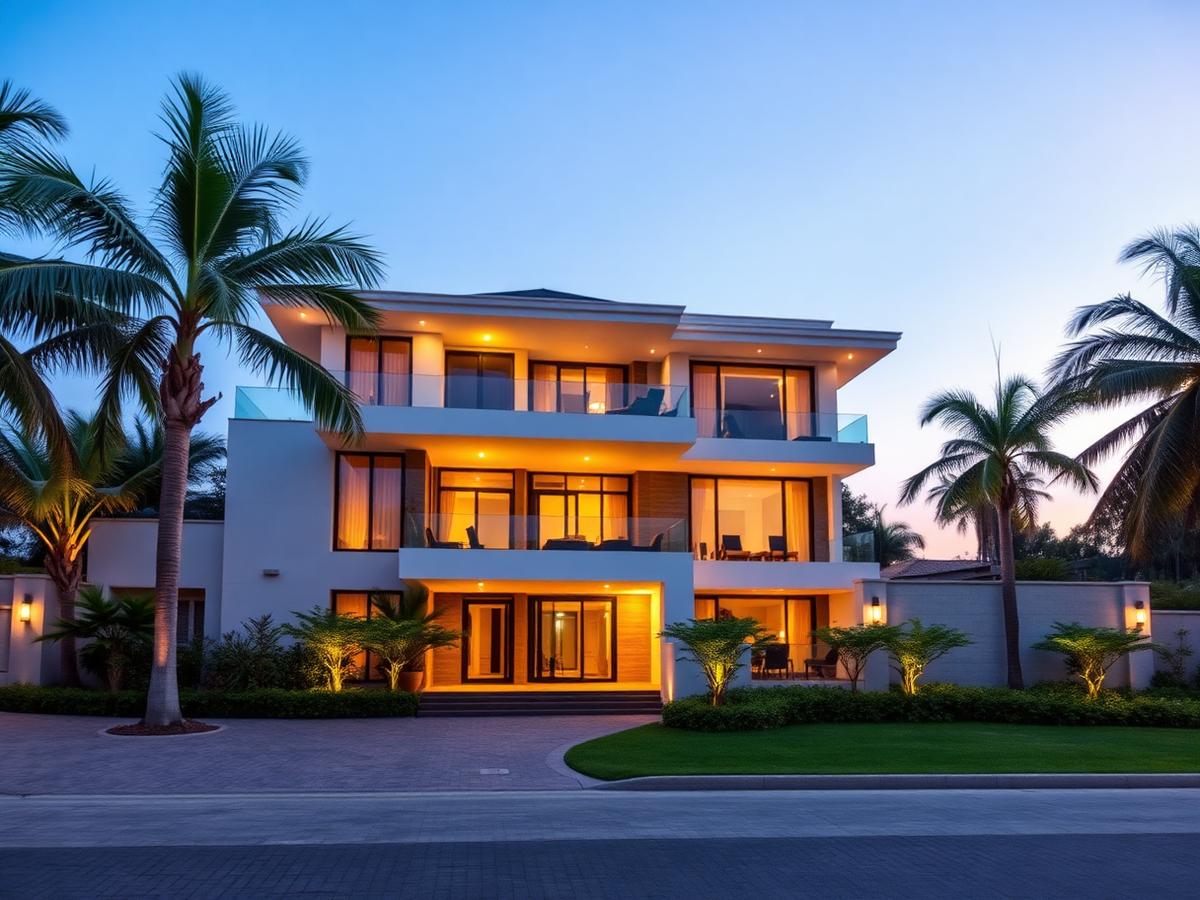 Modern Nigerian living room overlooking an apartment complex