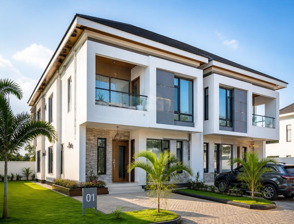 Modern verified rental home at dusk in Nigeria